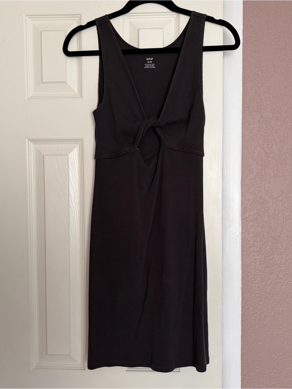 Aerie Sleeveless Twist-Front Ribbed Mini Dress - Charcoal Gray - Size M